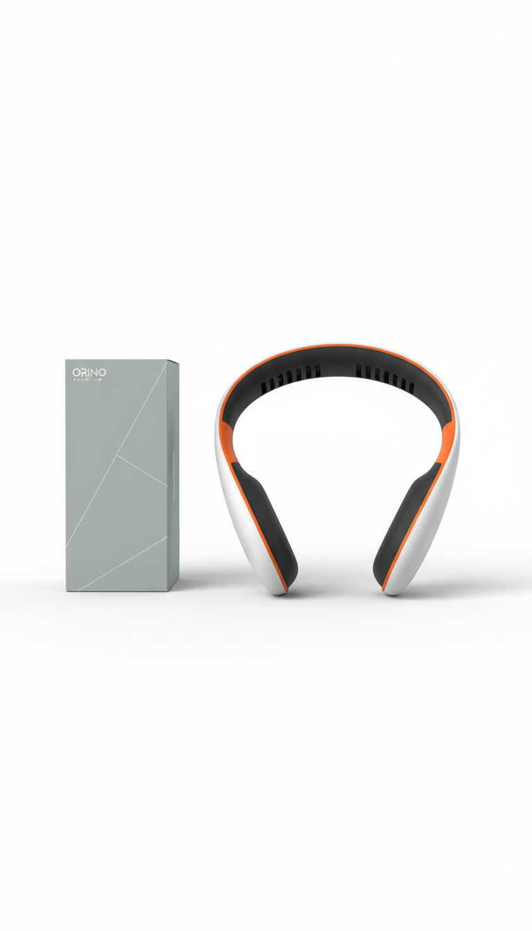 Neck fan with minimal white packaging